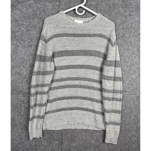 BLDWN Baldwin Sweater Men's Medium Gray Linen Blend Striped Gilpin *